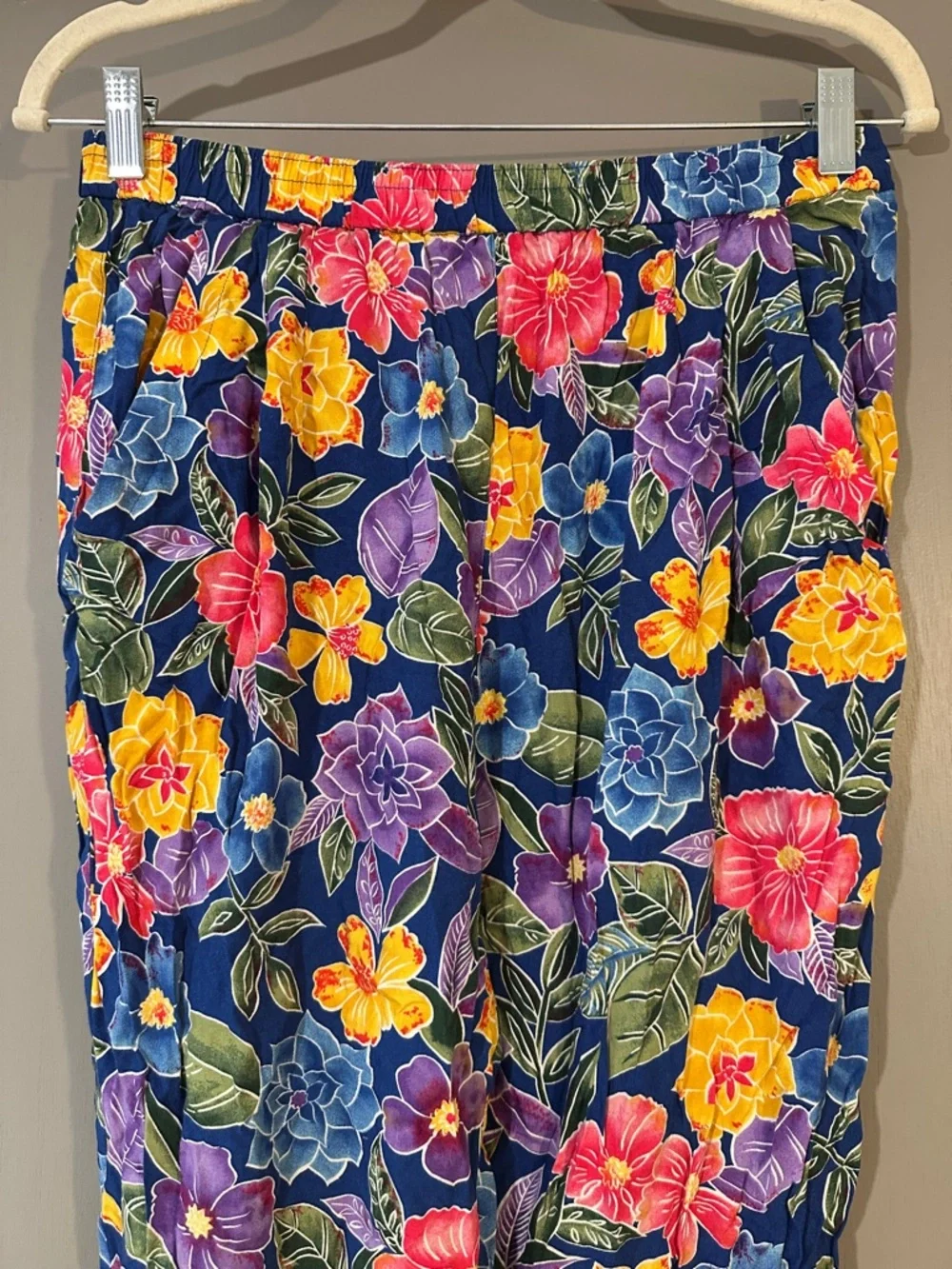 Vintage Bechamel Petite Navy Floral Cropped Pants Colorful Retro Capri - Picture 2 of 8